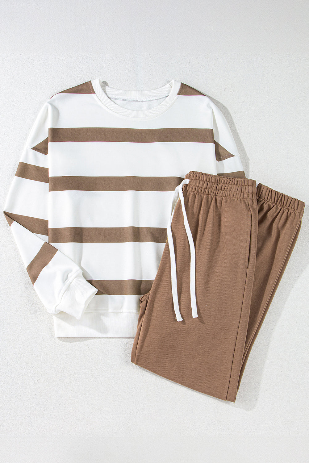 Light French Beige Drop Shoulder Pullover and Jogger Pants Set