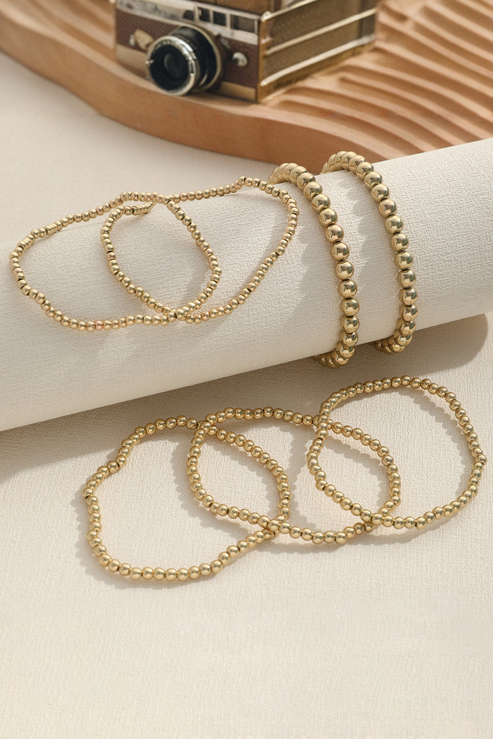 Gold 7pcs/Set Minimalist Plated Beaded Luxury Bracelet Set